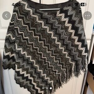 Missoni Chevron Pattern Poncho in Black, Gray, and Cream